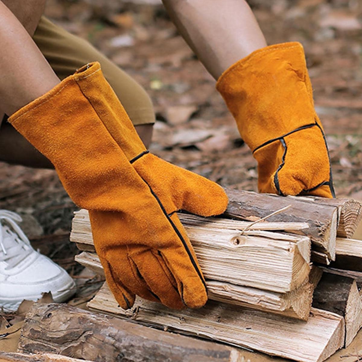 HASTHIP Leather Welding Gloves for Welding and Gardening featuring Reinforced Stitching and 33cm Extended Coverage | Heat Resistant Faux Leather