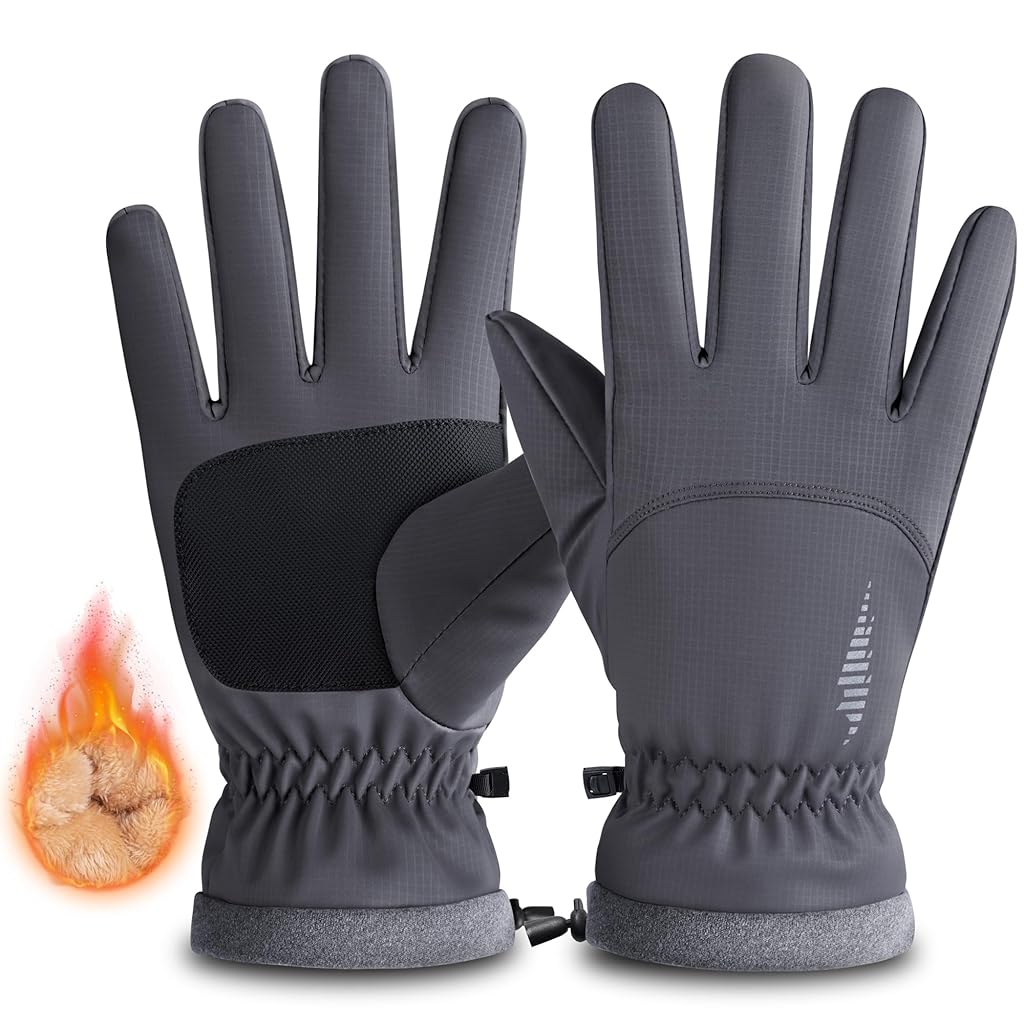 HASTHIP® Winter Ski Gloves for Men Women,Waterproof Touchscreen Thermal Snow Gloves,Windproof Warm for Cold Weather Outdoor Sports Running Cycling Hiking Biking Driving – Grey