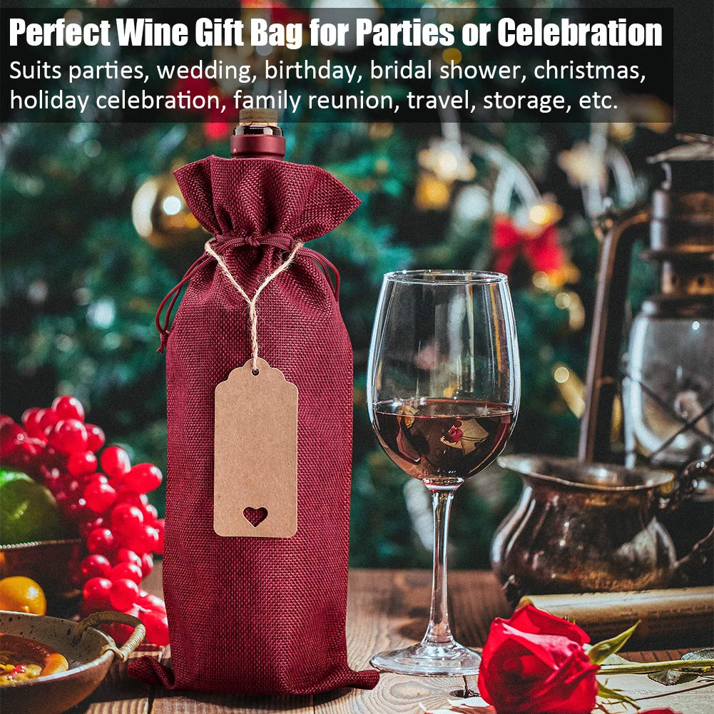 HASTHIP Wine Gift Bags for Birthday and Wedding with Drawstring & Tags | 12 Pcs 5.9 x 13.78 in Burlap