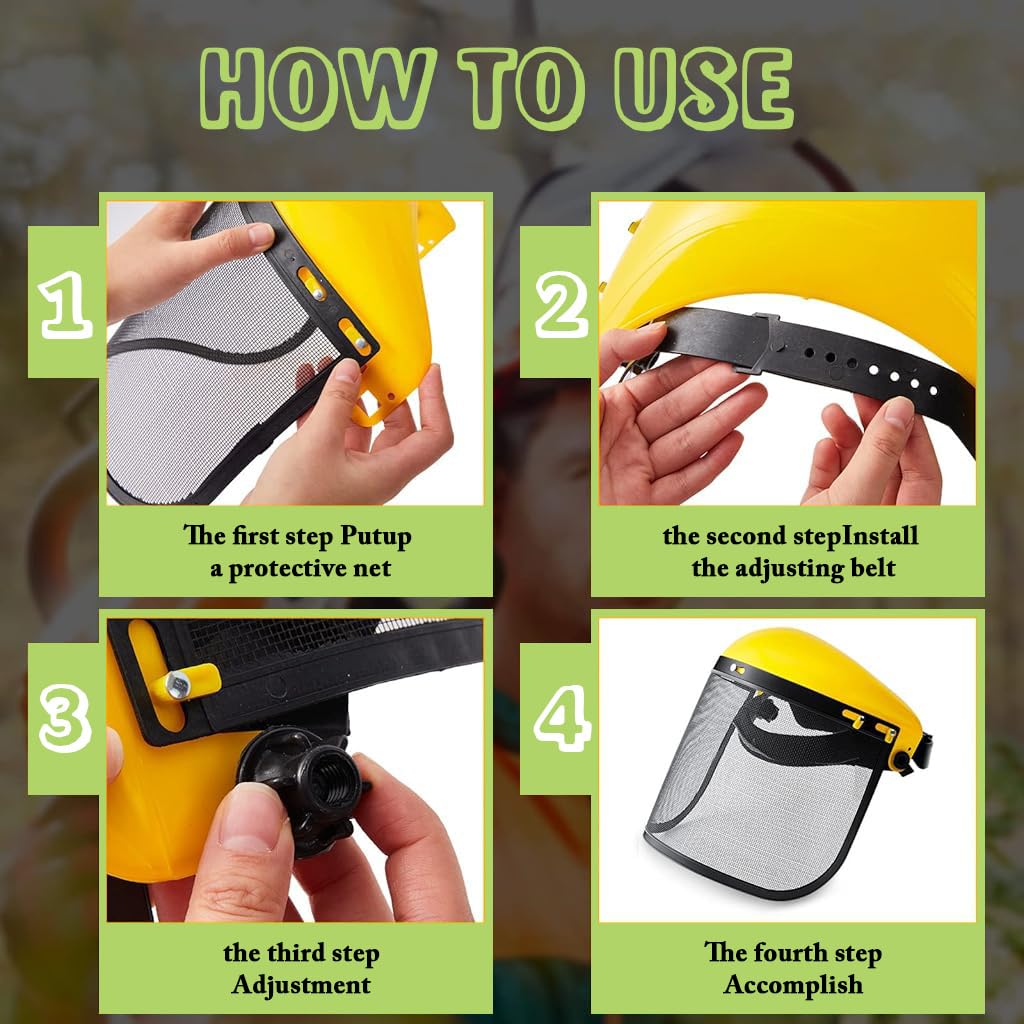 HASTHIP Safety Face Shield for Lawn Mowing with Fine Mesh Screen and Adjustable Headgear