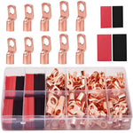 HASTHIP® 100Pcs Terminales de Cable de Cobre AWG 6 8 10 12 con Tubos Termorretráctiles,50 Conectores Batería y Terminales Anillo Alta Conductividad para Automóviles,Barcos y Paneles