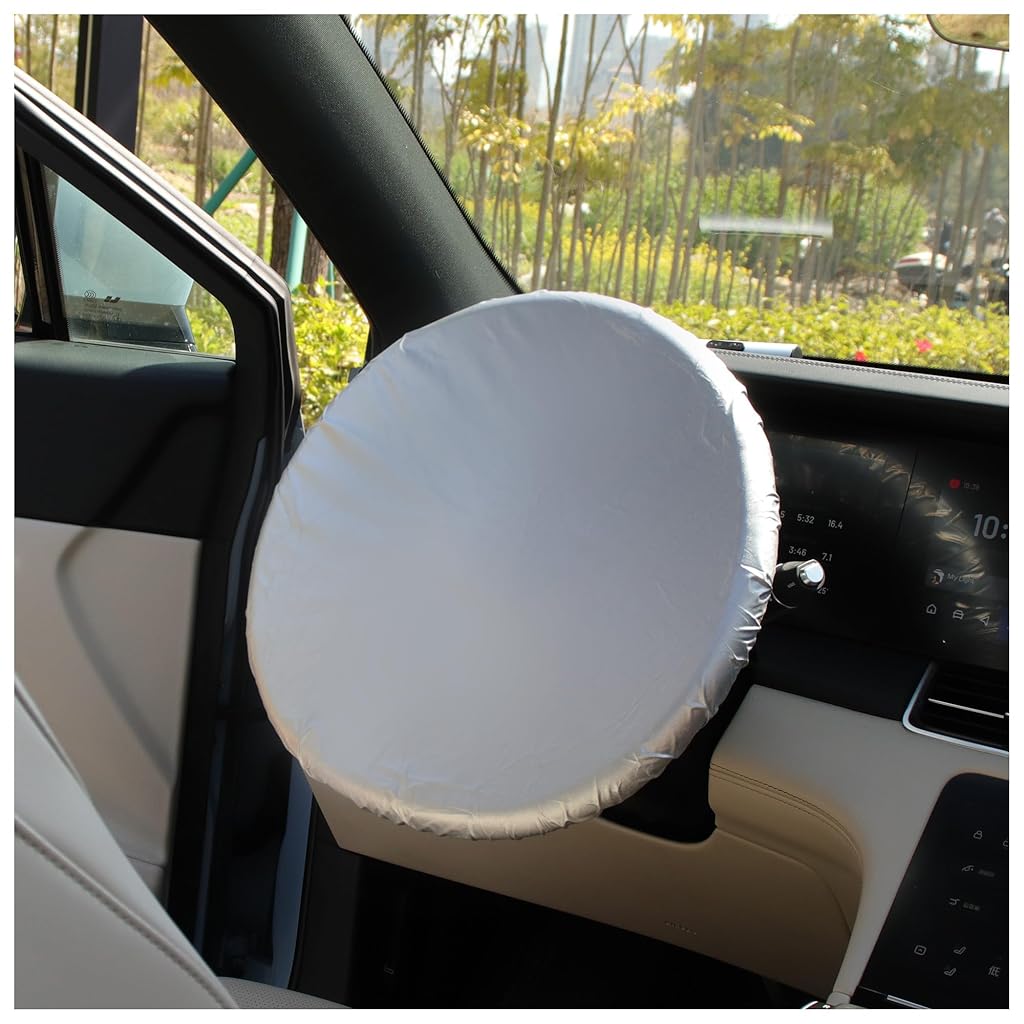 HASTHIP® Funda para Volante de Coche con Protección Solar, Cubierta Reflectante de Tela Plateada para Bloquear Calor y Rayos UV, Universal 42cm Compatible con Autos, Camiones y SUV, Antipolv