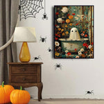 HASTHIP DIY 5D Diamond Painting Kit for Home Decor featuring Full Drill 30x40cm Canvas | Whimsical Ghost in Floral Bathtub with Resin Gems and Tools