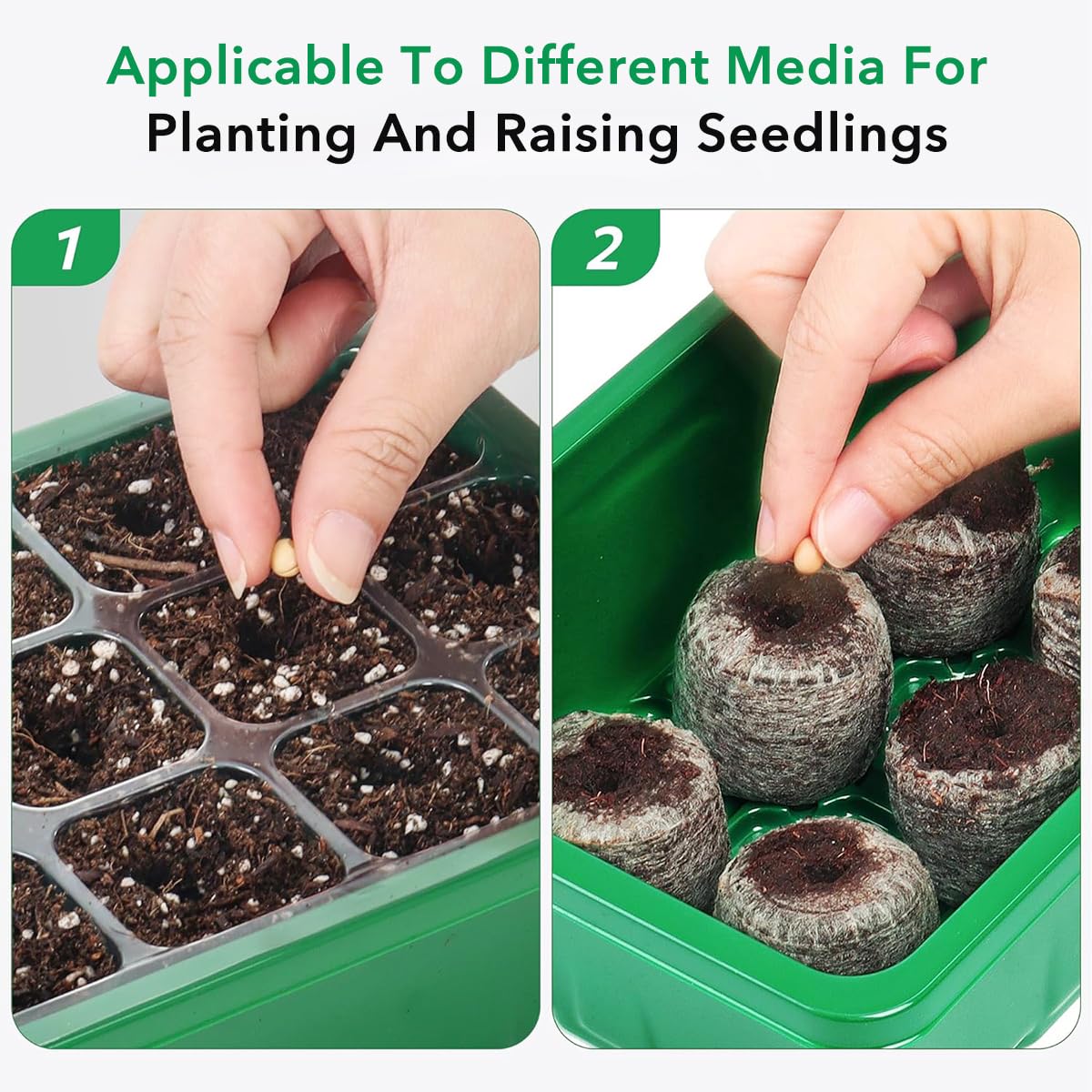HASTHIP Plastic Seedling Germination Tray for Indoor Gardening with 12 Cell Drainage | 5Pcs Reusable Greenhouse Starter Kit