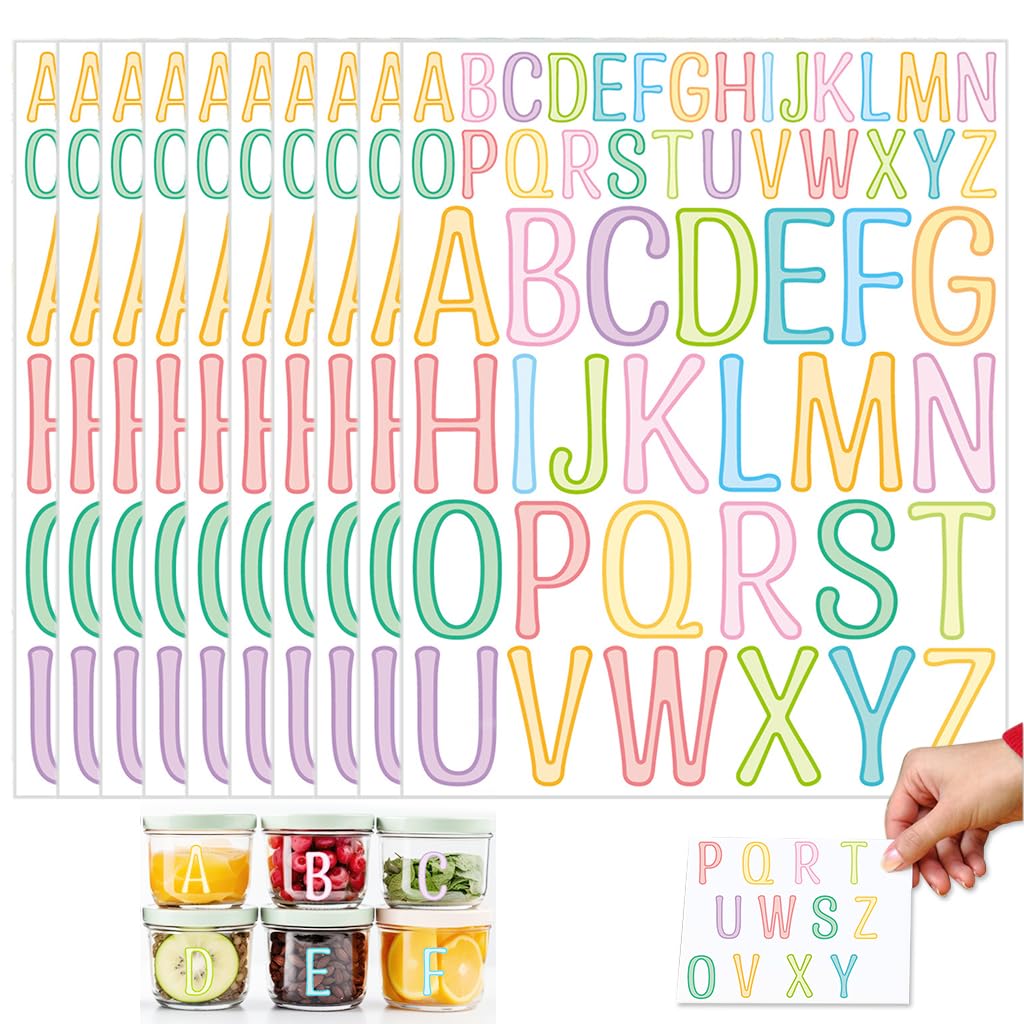 HASTHIP Alphabet Stickers for DIY Crafts and Bulletin Boards featuring 10 Sheets Vinyl Letters 1 inch and 2 inches | Multicolor Set