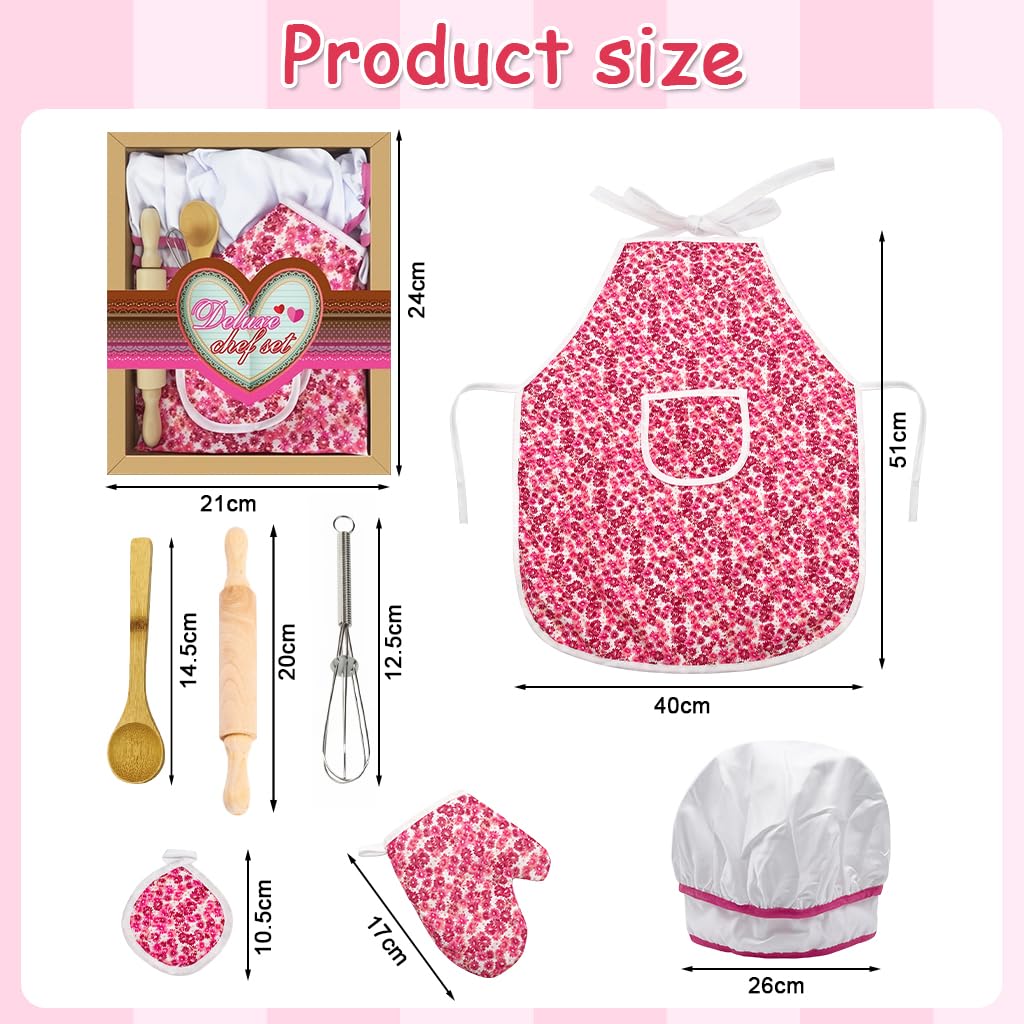 HASTHIP Kids Baking Set for Pretend Play with 7Pcs Tools and Waterproof Apron | Gift for Girls