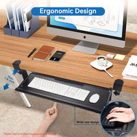Used Keyboard Stand with Mouse Mat, Pull Out Keyboard Rack, Keyboard Tray Under Desk, Nail-Free Installation Drawer Style Keyboard Rack Clamp Mount Pull Out Keyboard Holder for PC/Office Desk