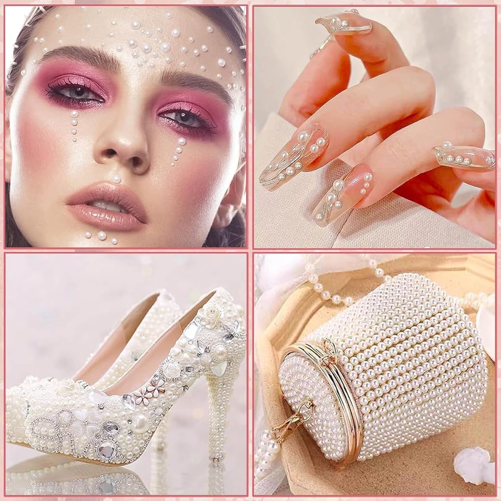 HASTHIP® 1980 Piezas Pegatinas de Perlas Autoadhesivas, Gemas Decorativas para Manualidades, Uñas, Cara, Cabello, Ojos, Maquillaje y DIY, Variados Tamaños y Blanco Brillante