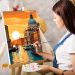 HASTHIP Paint by Numbers Kit for Adults with 16x20 Canvas and Acrylic Paint | Sunset Riverside Town DIY Wall Art Gift
