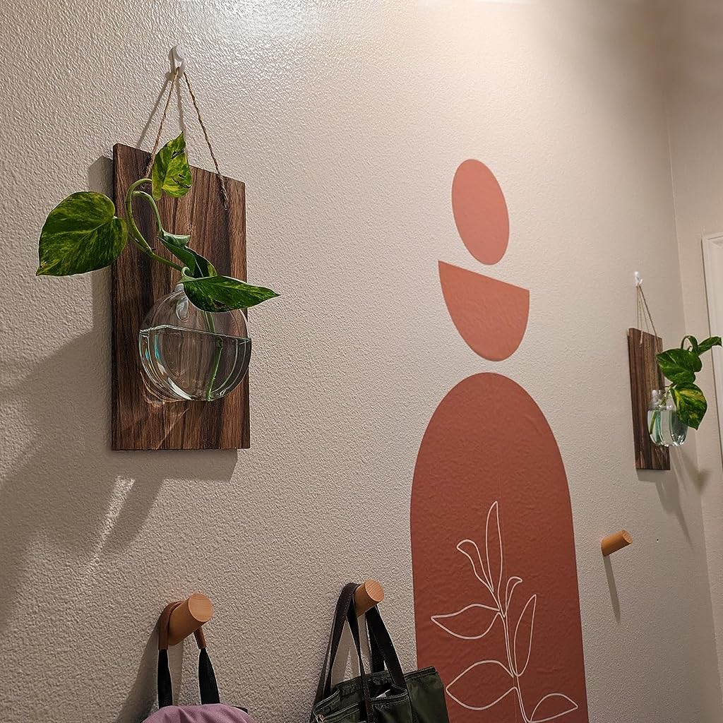 HASTHIP Glass Hydroponic Kit for Home Decor with Wooden Board and Hemp Rope | 18x33cm Wall Hanging Planter