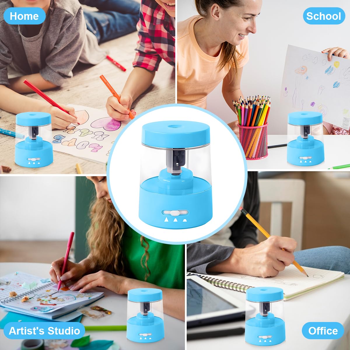 HASTHIP® USB Pencil Sharpener with 3 Modes Art Color Pencil Sharpener with Transparent Scrapings Bin Design School Office Pencil Sharpener Universal USB Pencil Sharpener for 6-8mm Pencil Diameters