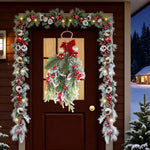 HASTHIP Christmas Teardrop Swag for Door or Wall with Red Bowknot & Berries | 14.9 in Artificial Snow-Dusted Greenery Decor