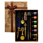 HASTHIP® Feather Pen with Ink, Calligraphy Feather Pen with Wax Seal Stamp, Includes Feather Dip Pen, Glass Dip Pen, 6 Ink, 18 Replacement Nibs, Pen Holder, Seal Stamp, Wax Beads, Wax Spoon