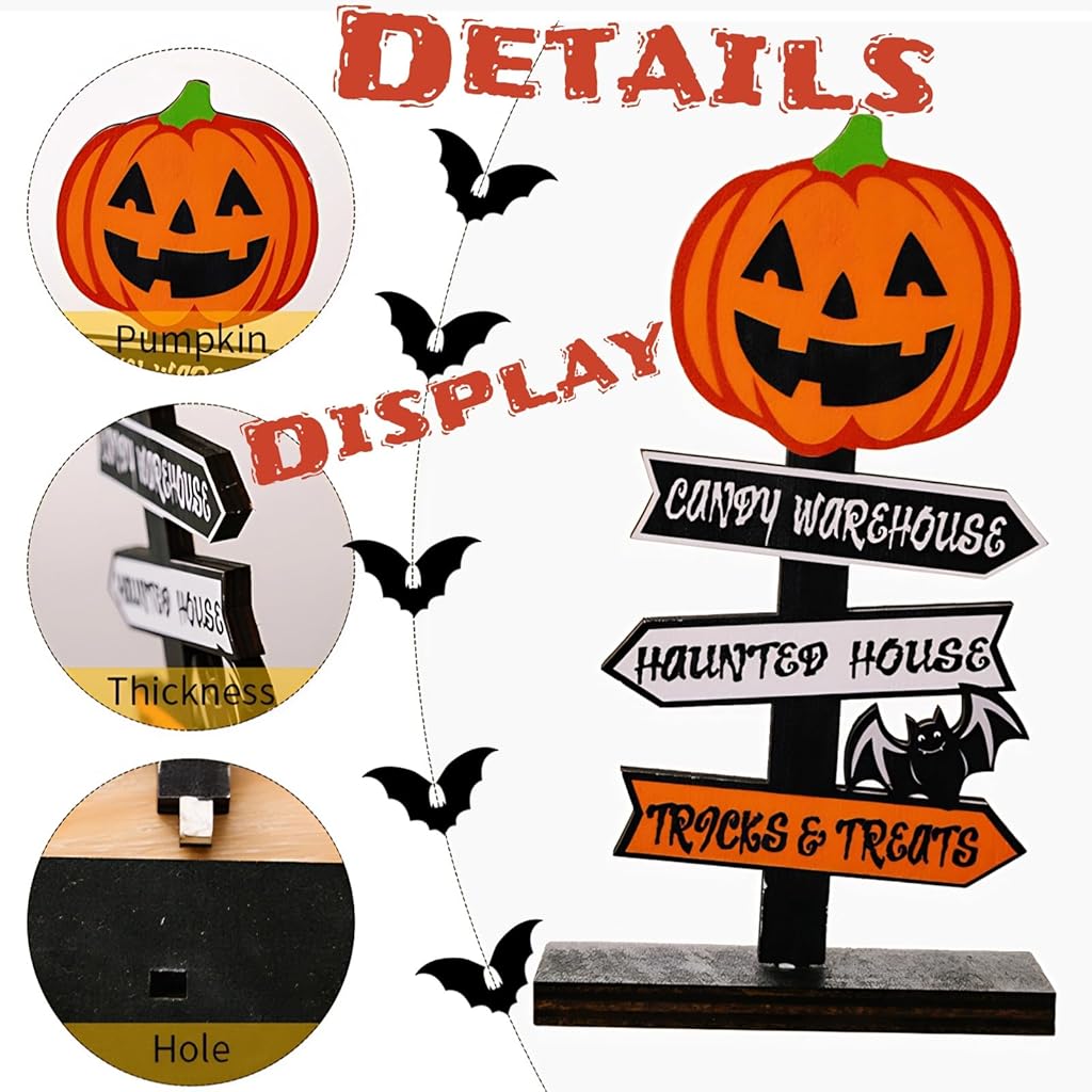 HASTHIP® 2Pcs Wooden Halloween Centerpiece Signs, Halloween Wooden Table Signs, Pumpkin and Ghost Table Decorations, Centerpiece Decorations for Indoor Outdoor Party