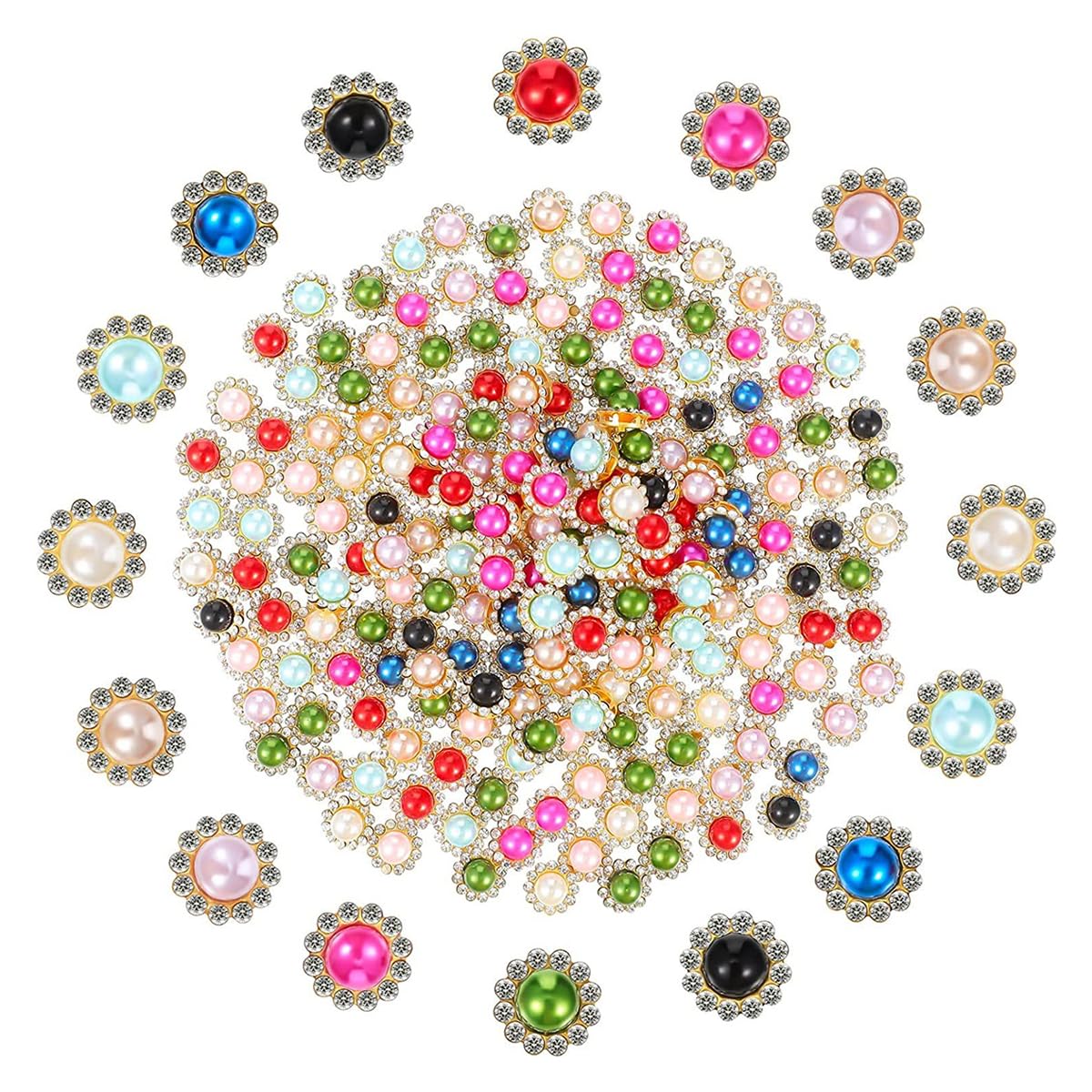 HASTHIP Sew on Rhinestones Pearl Buttons for DIY Crafts featuring 12mm Metal Base | 100Pcs Assorted Colors Embellishments