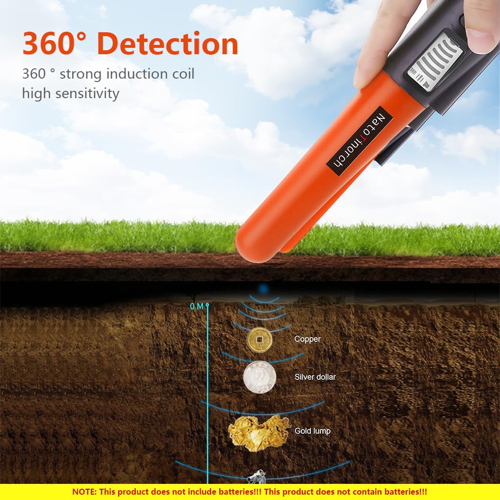 Serplex® Hand Metal Detector High Sensitivity Handheld Metal Detector with LCD Screen and Belt Holster 360° Search Probe Finds Gold Coin Silver Jewelry Waterproof Pinpointer (Battery NOT Included)