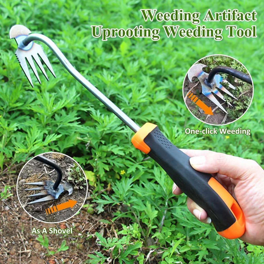 HASTHIP Gardening Weeding Tool for Indian Gardens with 13.78 in 4 Claw Design and Ergonomic Handle