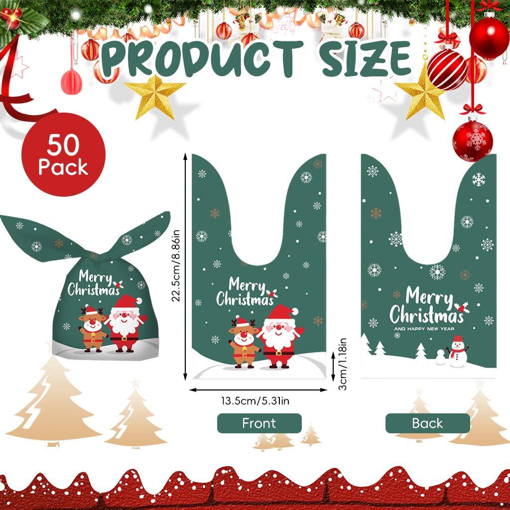 HASTHIP® 50pcs Christmas Gift Bags Christmas Gift Packing Bags Christmas Candy Bags for Kids Treat Bags Party Favor Bags for Christmas Party, 13.8x23cm