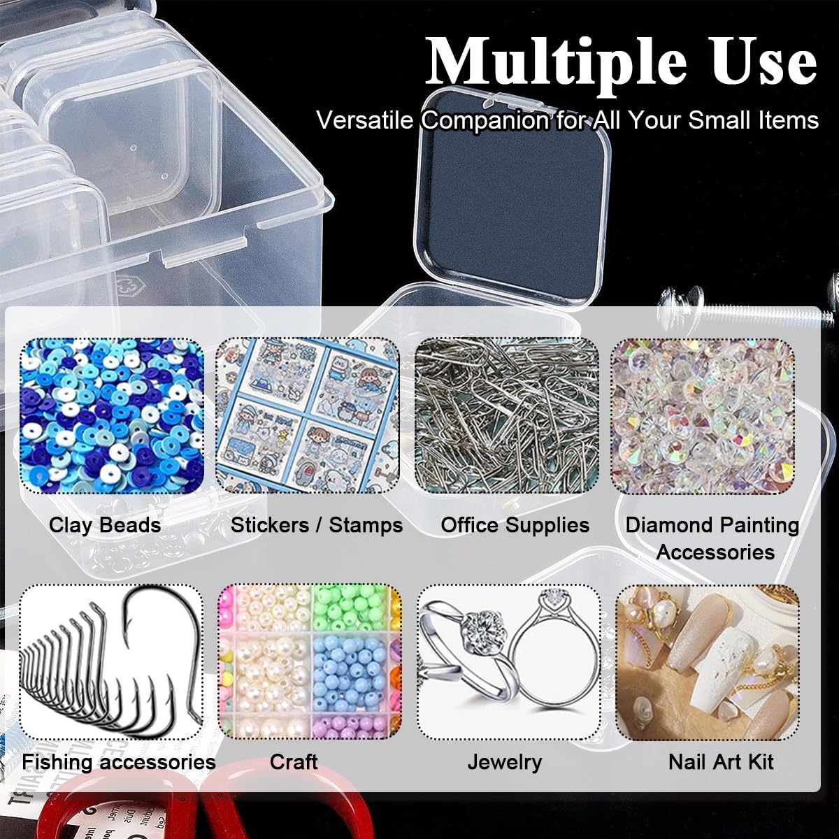 Transparent Jewelry Organizer Box Set of 15Pcs PlasticOrganizer for Earrings, Ear Studs, Rings, Necklace, Accessories, Multi Purpose Storage Case for DIY Crafting, Beading, Diamond Painting