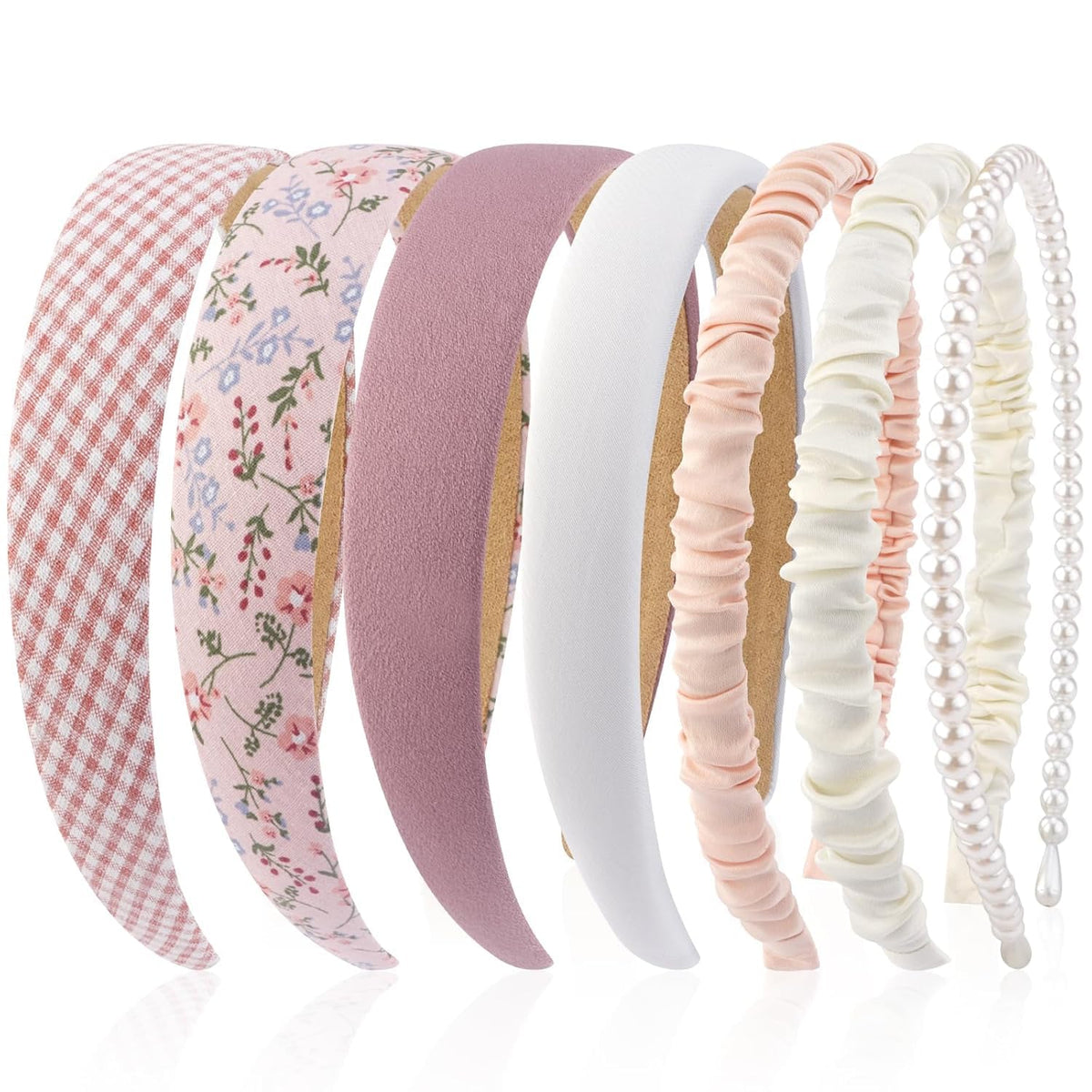 HASTHIP® 7 Pcs Diademas para Mujer y Niñas,Bandas de Cabeza Elásticas Rosa con Flores y Perlas,Accesorios de Moda Antideslizantes Cómodas Ajustables Regalo Ideal para Amigos Familia