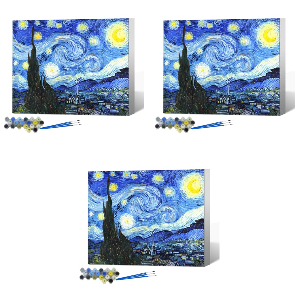HASTHIP DIY Art Paint Kit by Number for Beginners with Pre Framed 15.7x19.6 in Canvas | Starry Night Painting Set