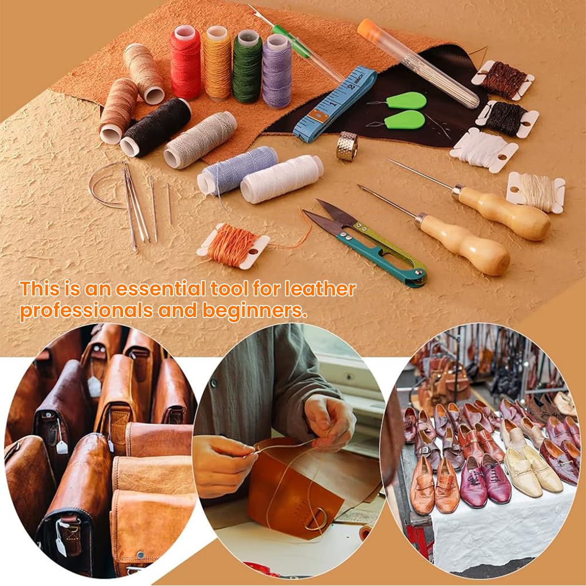 HASTHIP Leather Sewing Kit for Upholstery Repair with 59 Pcs Needles and Waxed Thread