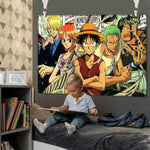 HASTHIP Anime Tapestry for Bedroom and Living Room featuring Monkey D Luffy Group | 51x59 in Polyester Wall Decor with Installation Accessories