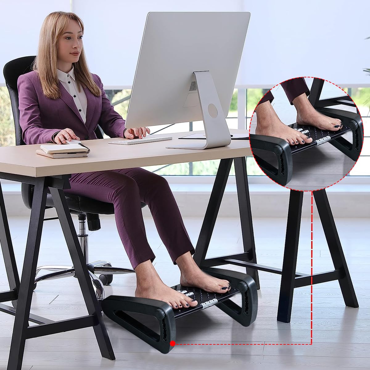 HASTHIP Foot Rest Under Desk for Office Chair with Massage Rollers and Adjustable Height | Black