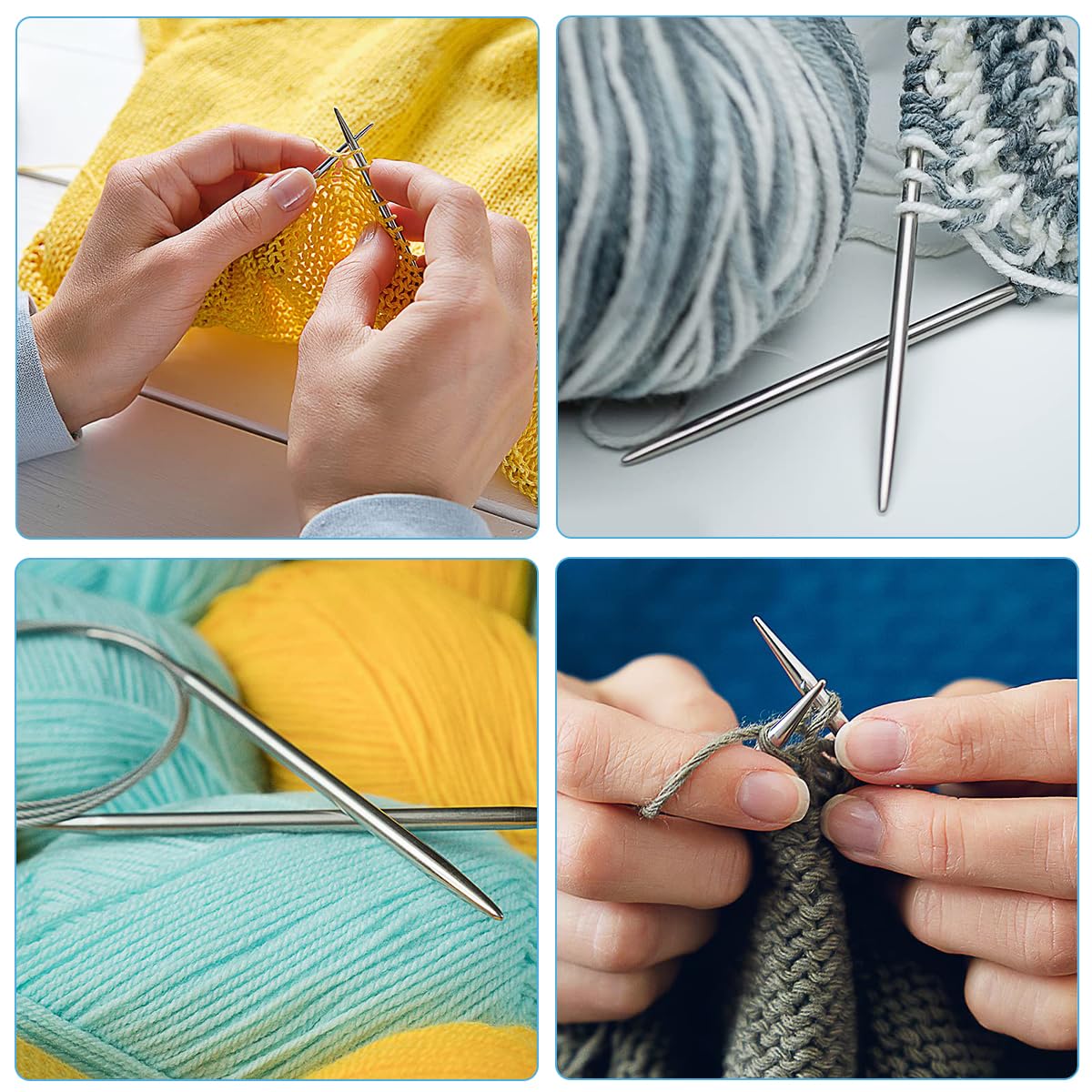HASTHIP Knitting Circular Needles for Hats and Sweaters with 39 in Cord | 9 Pcs Stainless Steel Set
