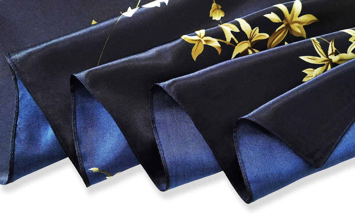 HASTHIP® 2 Pcs 35" Square Scarf for Women, Stylish Satin Silk Scarf, Soft Lightweight Neck Scarf for Office, Travel & Parties, Valentine Gift for Wife, Elegant Floral Prints in Navy Blue & Green