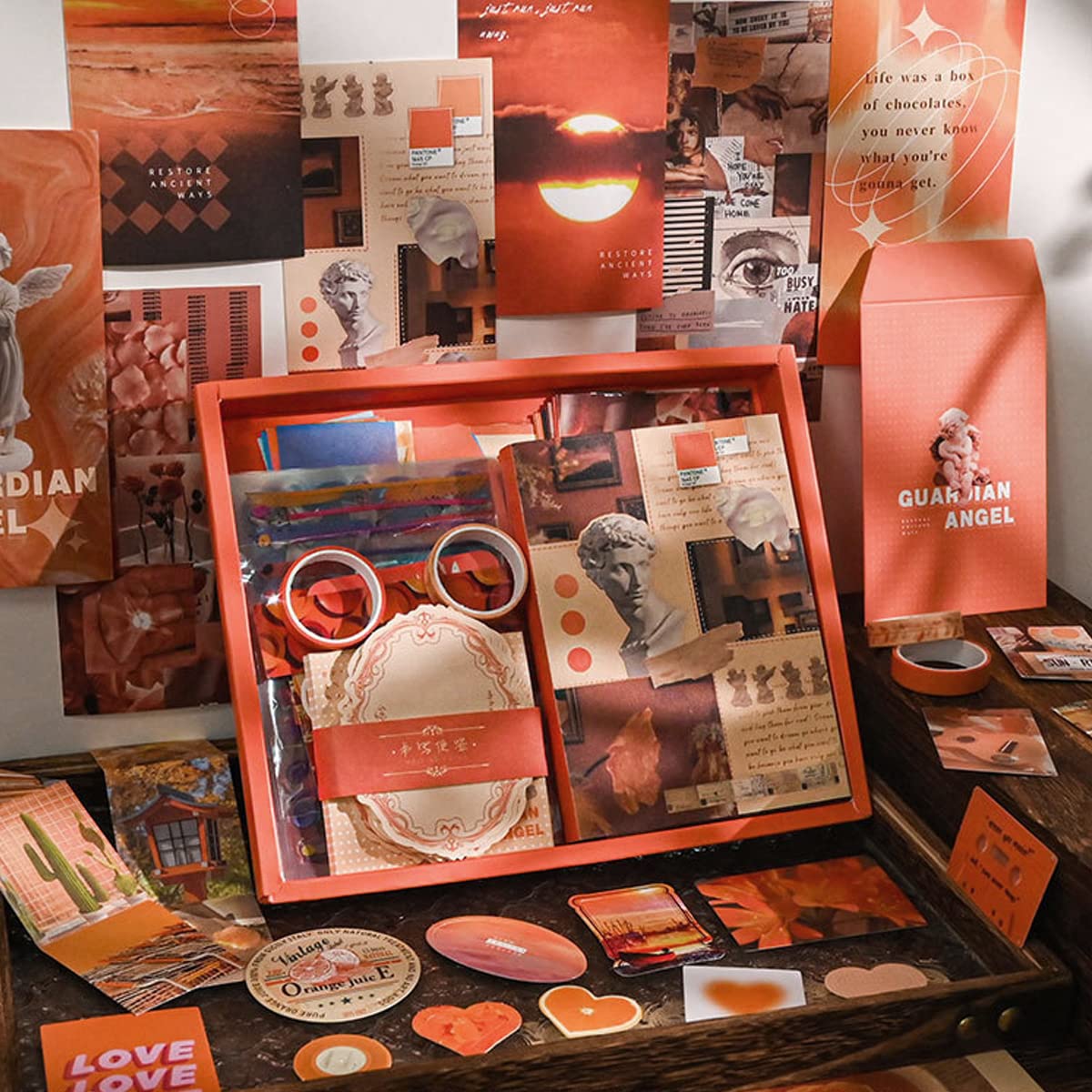 HASTHIP Scrapbook Stickers Supplies Kit for DIY Journals with 31 Sheets & 2 Washi Tapes | Vintage Aesthetic Album Set