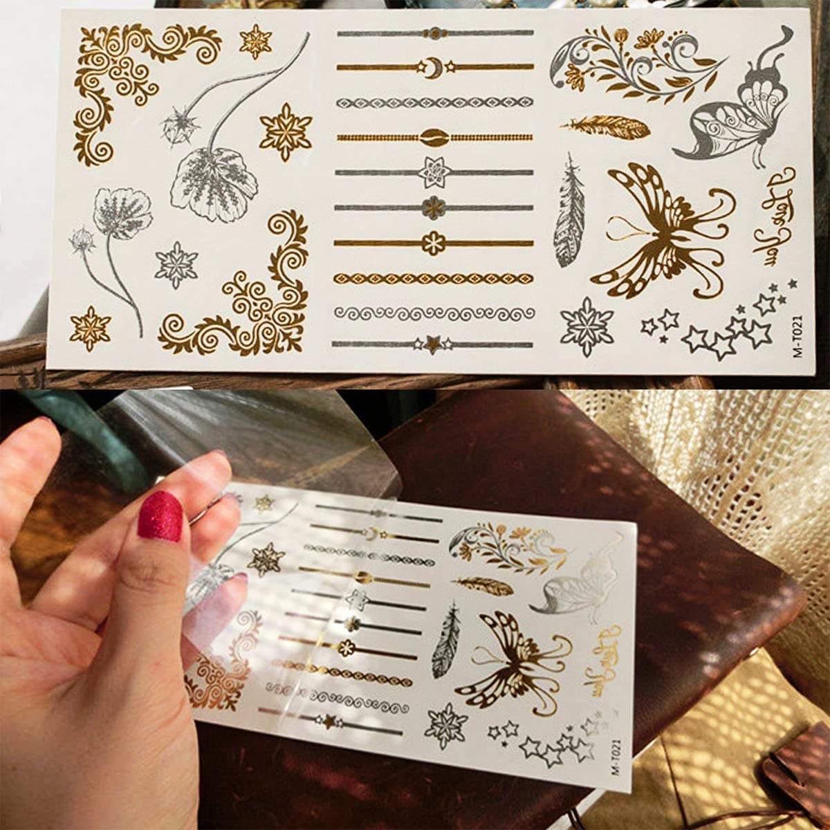 MAYCREATE® 12 Sheets Tattoo Sticker Creative Element Temporary Tattoos Stickers Golden Tatto Stickers Assorted Henna Art Tattoo Sticker for Body Art Tattoos Art Waterproof Temporary Tattoos Stickers