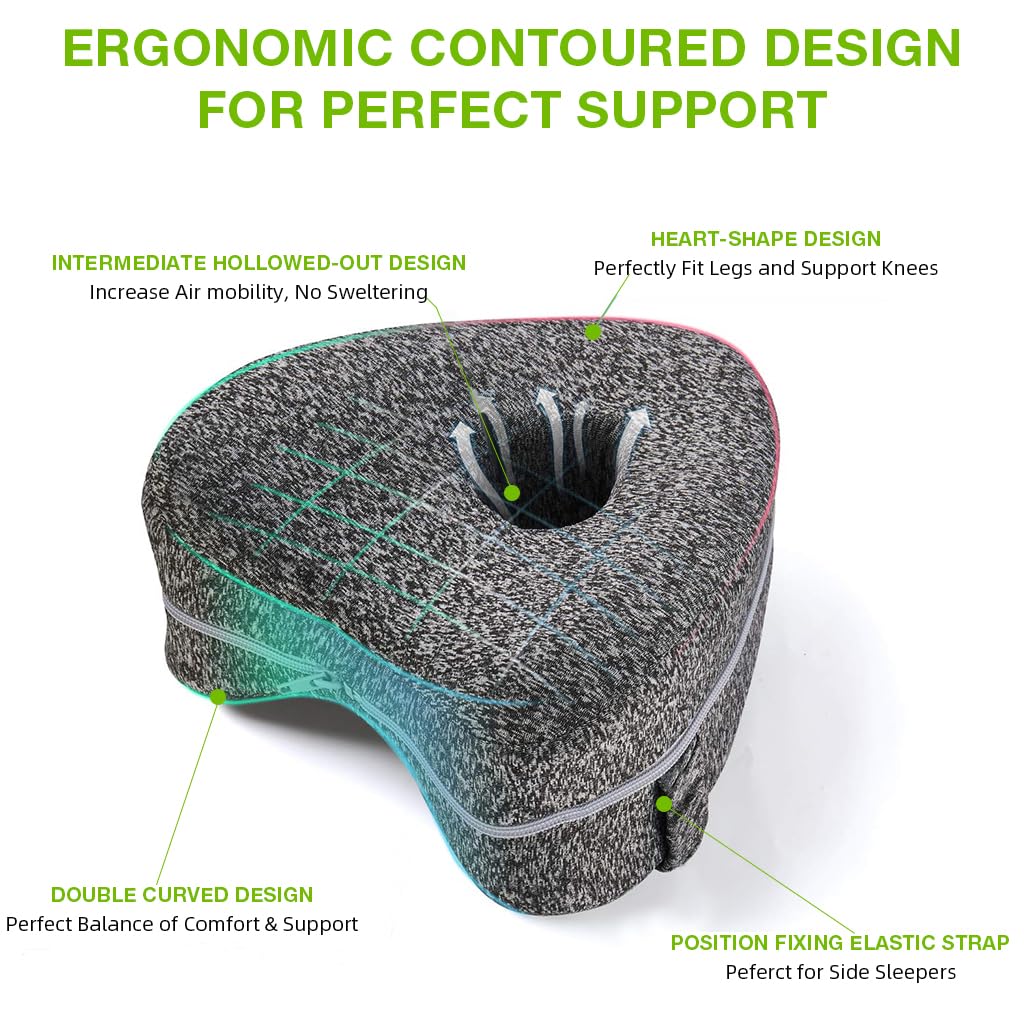 HASTHIP Knee Pillow for Side Sleepers featuring Ergonomic Contoured Design and 2PCS Set | Gray Washable Cover