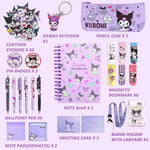 HASTHIP® 23Pcs Kawaii Kuromi School Supplies Set, Kawaii Stationeries Set with Notebook Pencil Pouch, Click Pens, Card Holder, Book Markers, 50Pcs Kuromi Stickers, Note Stickers, Girls School Gift Set