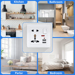 2.1A 2 USB Multi Plug Socket,Switch-Control Wall Socket,with Installation Box,13A-250V Charger Power Panel Receptacle 5 Outlet Switch (White PC)