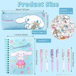 HASTHIP® 9Pcs Kawaii CinnamorollSchool Supplies Set, Kawaii Stationeries Supplies Set with Notebook, Pencil Pouch, Click Pens, Assorted Cinnamoroll Cartooon Stickers, Girls School Gift Set