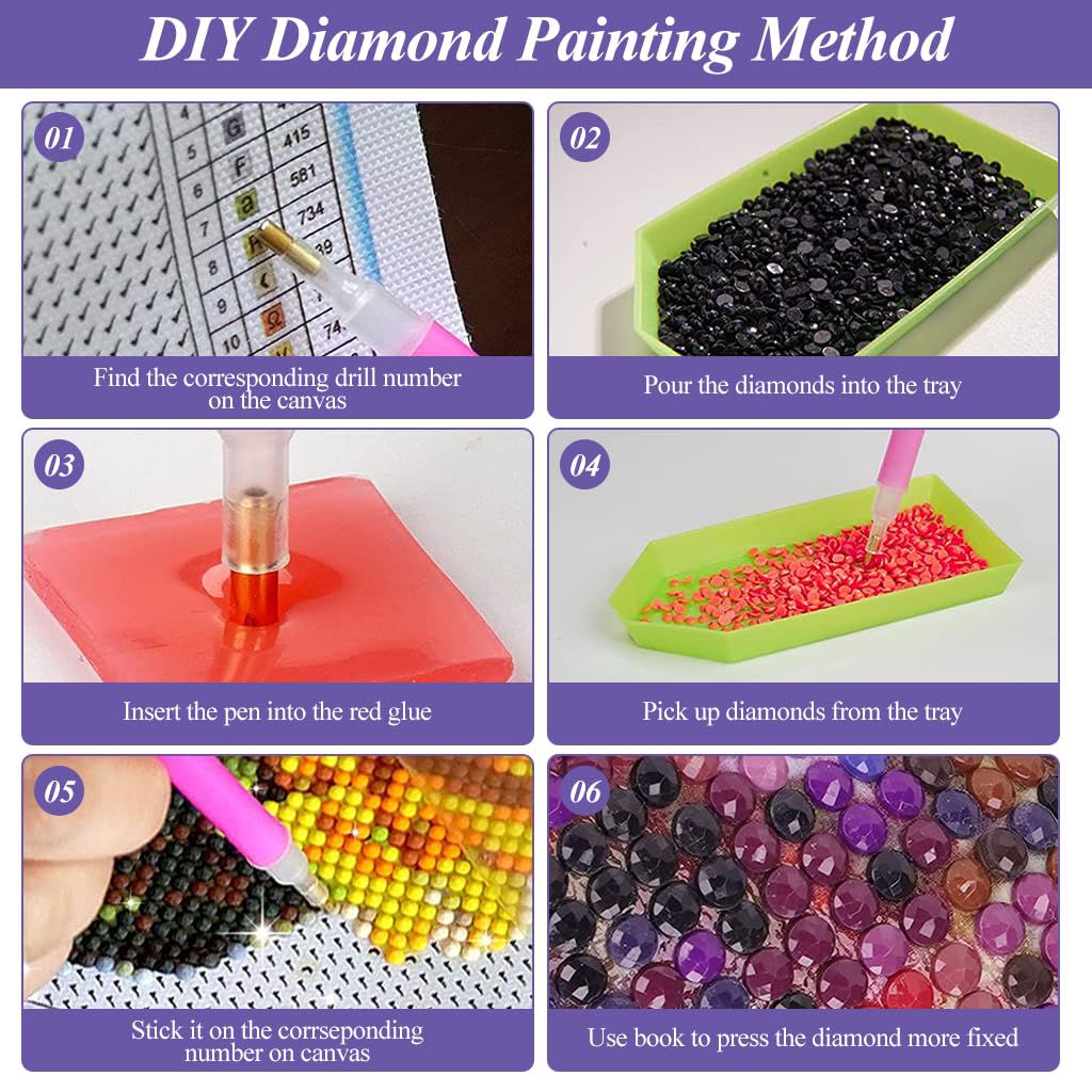 HASTHIP® DIY 5D Diamond Painting Art Kit Dreamy Beach Purple Moonlit Night Diamond Painting Beginner DIY 5D Diamond Painting for Home Decor, No Frame Wall Decor 5D Diamond Painting, 12 x 16 Inch