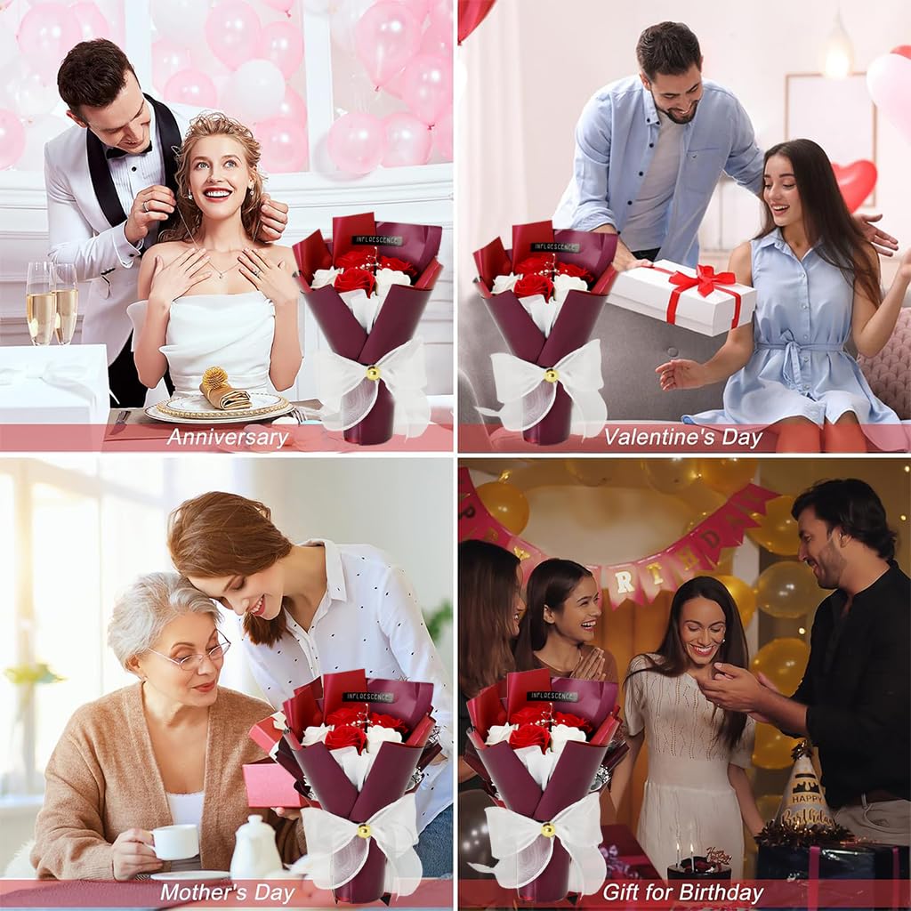 HASTHIP Rose Gift Box for Valentines and Birthdays with Hand Soap Roses 20cmx14cmx8.5cm | Ideal for Girlfriend or Mother