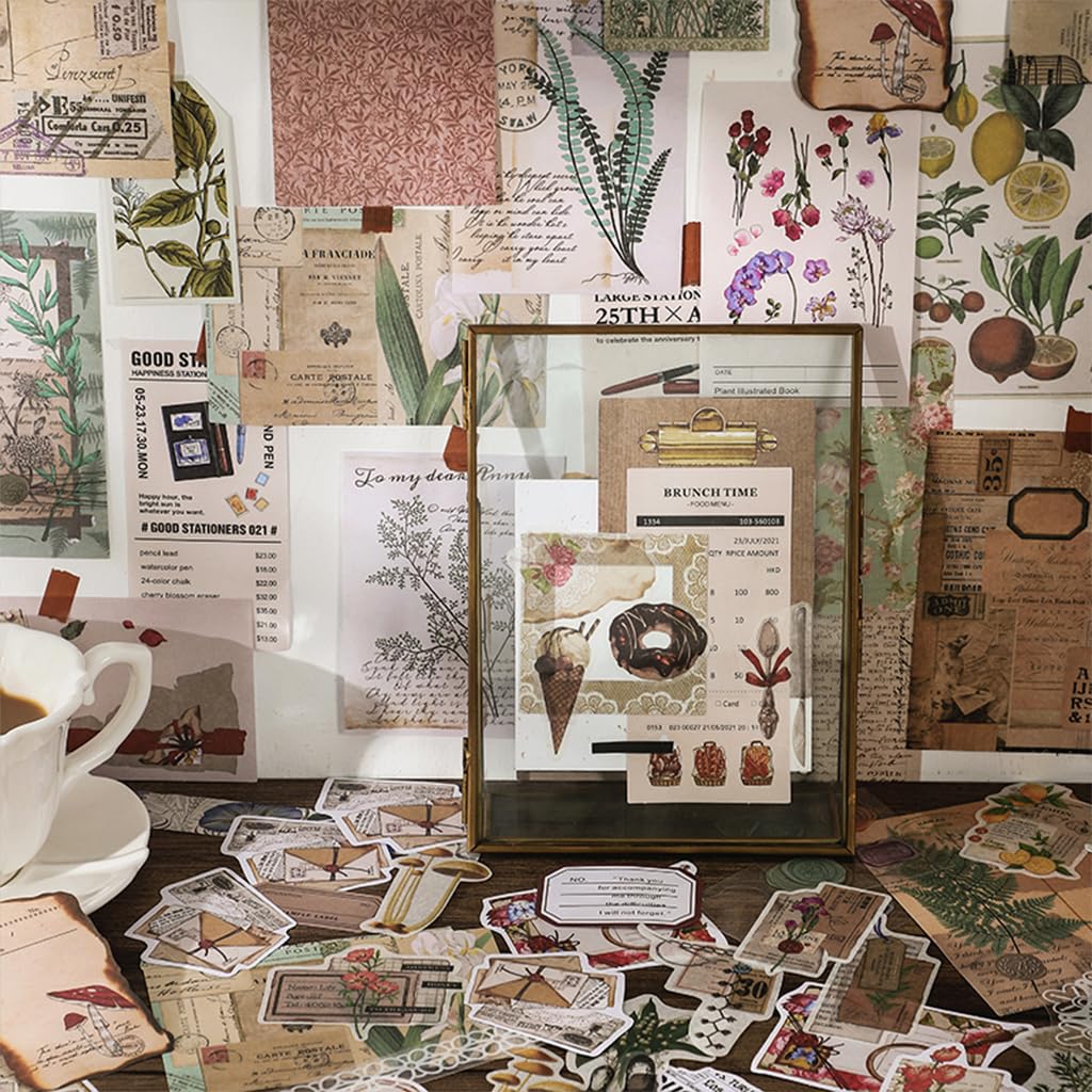 HASTHIP Journaling Supplies Kit for Scrapbook and Planner with 260 pcs Vintage Papers & Stickers