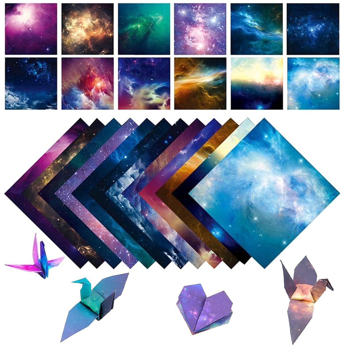 HASTHIP® 100 Sheets Double Sided Origami Paper for Kids & Grown-ups, 12 Vibrant Designs of Beautiful Galaxy Outer Space, Easy Folding for Scrapbook Paper Arts Crafts School, 6x6 inch