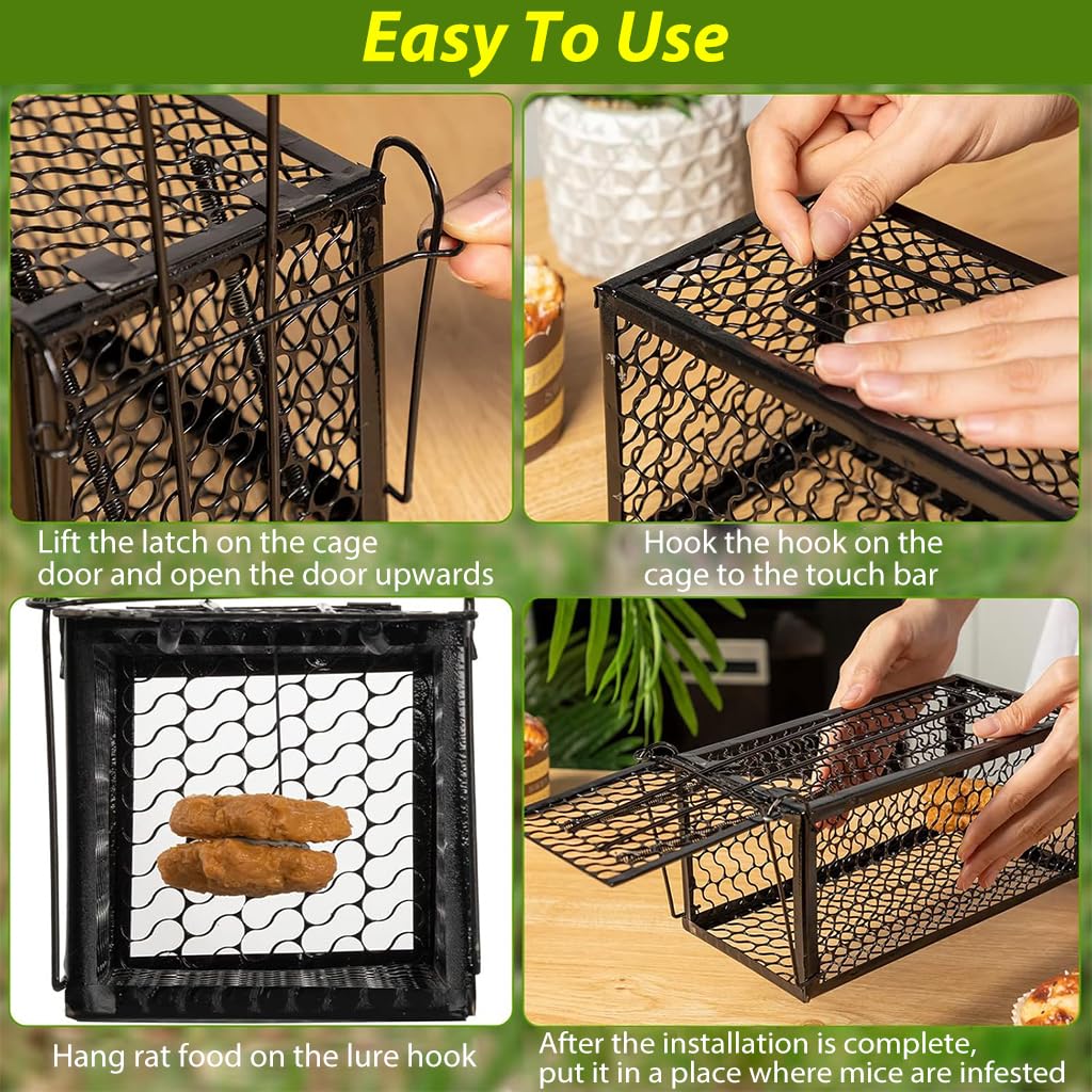 HASTHIP Rodent Trap for Kitchen and Garage featuring One Way Spring Loaded Door 30x14x14cm