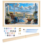 HASTHIP® DIY Paint by Number Kit for Adults, Coastal Porch Ocean View Landscape Painting Art Work with Frame, DIY Acrylic Paint by Numbers Canvas Wall Art Home Decor Gift, 40x50cm