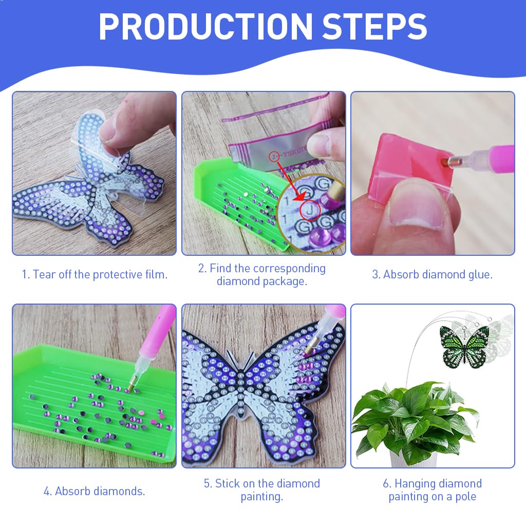 HASTHIP® Diamond Painting Kit, 18x12x2cm Butterfly Diamond Painting Kits, 5D Diamond Painting Kit for Adults & Kids, Suitable for Flower Pots, Green Pots, Home Leisure and Wall Decoration