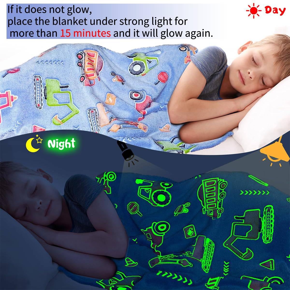 HASTHIP Glow in The Dark Blanket for Kids 200x150 cm with Soft Flannel Fleece | Cozy Cartoon Throw for Boys and Girls