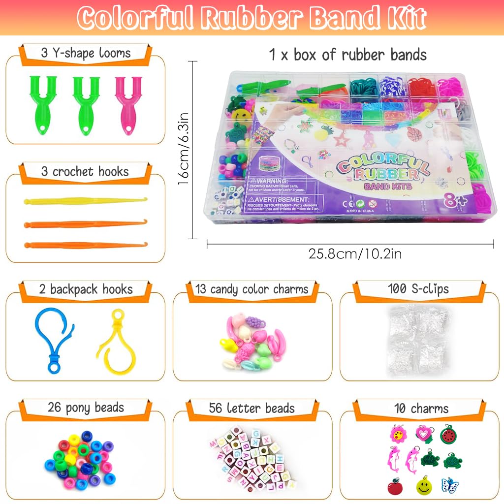 HASTHIP® Loom Bands Kit for Kids Girls,Rainbow Looms Rubber Band Craft Friendship Bracelet Making Loom Band Set With Braiding Tools,