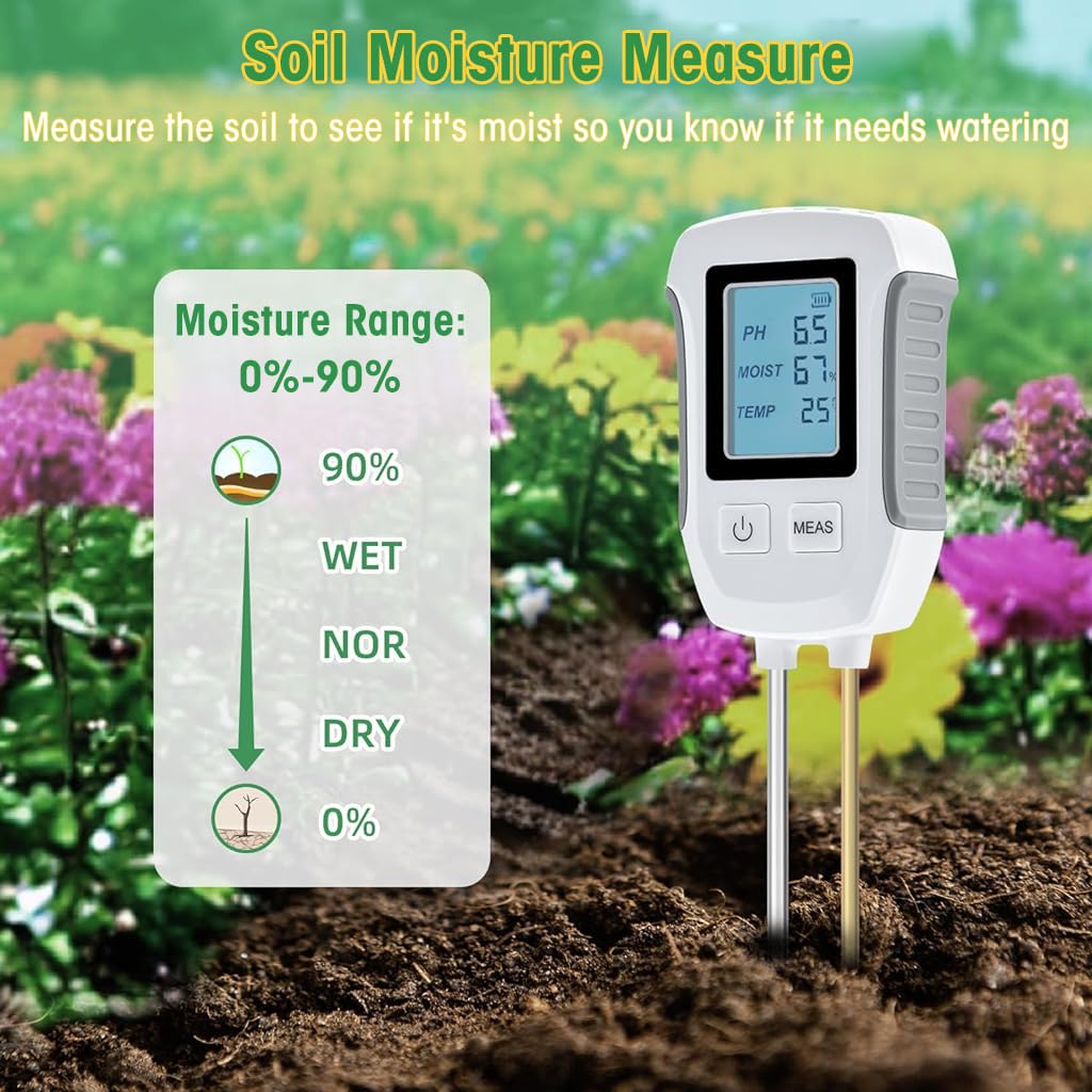 HASTHIP® Soil Meter 3 in 1 Professional Dual Probes Soil Meter for Moisture /Temp/PH LCD Digital Soil Moisture Meter Precison Agriculture Soil Meter (without Battery)