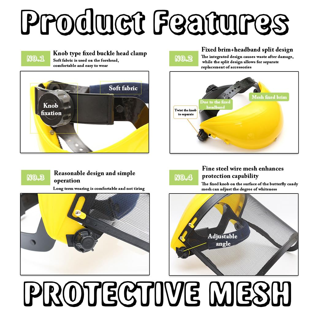 HASTHIP Safety Face Shield for Lawn Mowing with Fine Mesh Screen and Adjustable Headgear