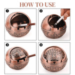 HASTHIP Peacock Ashtray for Home and Car with Closing Lid and 3 Grooves | Zinc Alloy 10x10x9cm