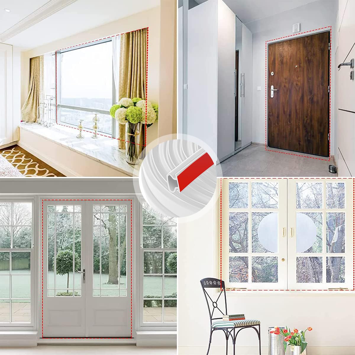 HASTHIP Door Seal Strip for Doors and Windows with 19.69ft Cuttable Hollow Frame | White TPE Rubber Noise Reduction