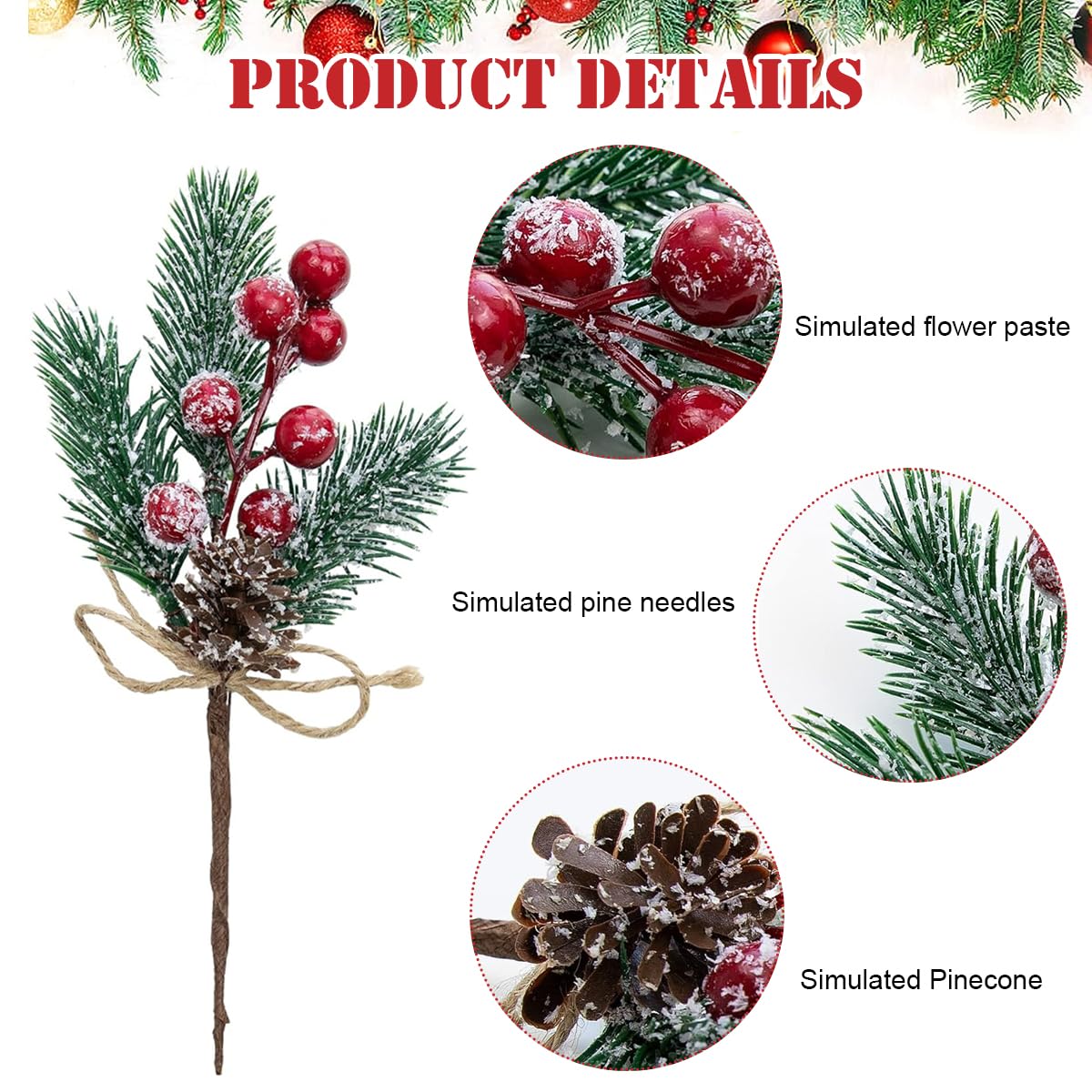 HASTHIP Christmas Red Berries Branches for Tree and Wreath | 5Pcs 7.87 in PVC Decor